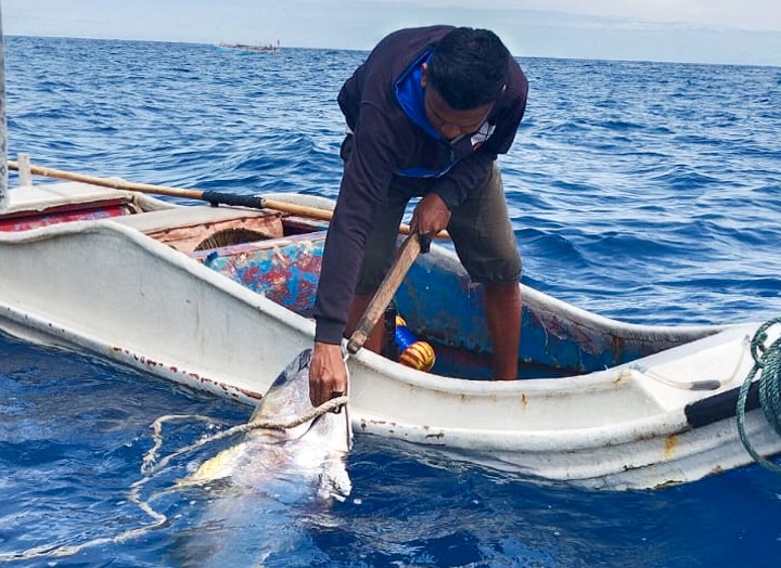 Enik Tamulu and his catch of the day