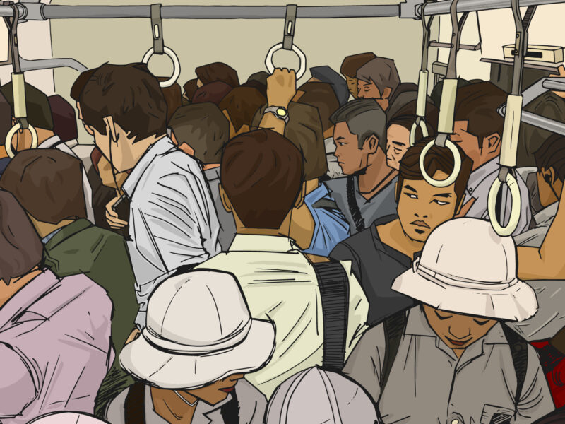 Commuters in a public transport mode in the city