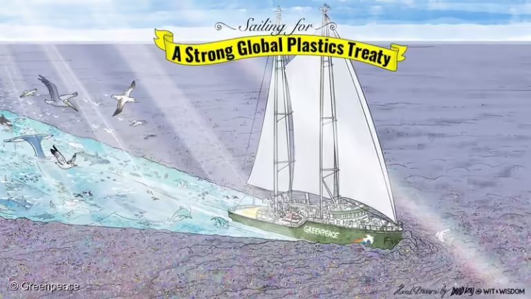 Kampanye global mendorong pengurangan produksi plastik. (Foto: via Greenpeace Indonesia)