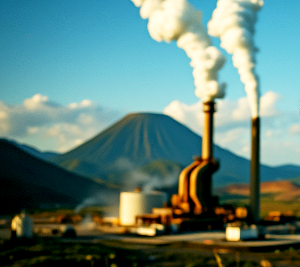Ilustrasi industri ekstraktif panas bumi. (Ilustrasi by AI)