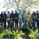 Mahasiswa Prodi Teknik Lingkungan UNAIR dan Nanyang Polytechnic dalam sesi foto bersama sebelum melakukan penanaman mangrove di Ekowisata Mangrove, Rabu (3/9/2025) (Foto: PKIP UNAIR)